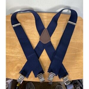Carhartt 2" Wide Clip Heavy Duty Suspenders Navy Stretchable Twill Leather OSFM